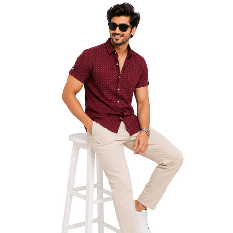 cotton half check shirt front look sheting