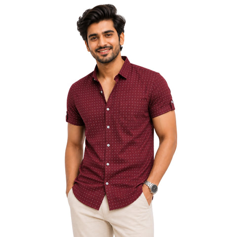 cotton half check shirt front look close