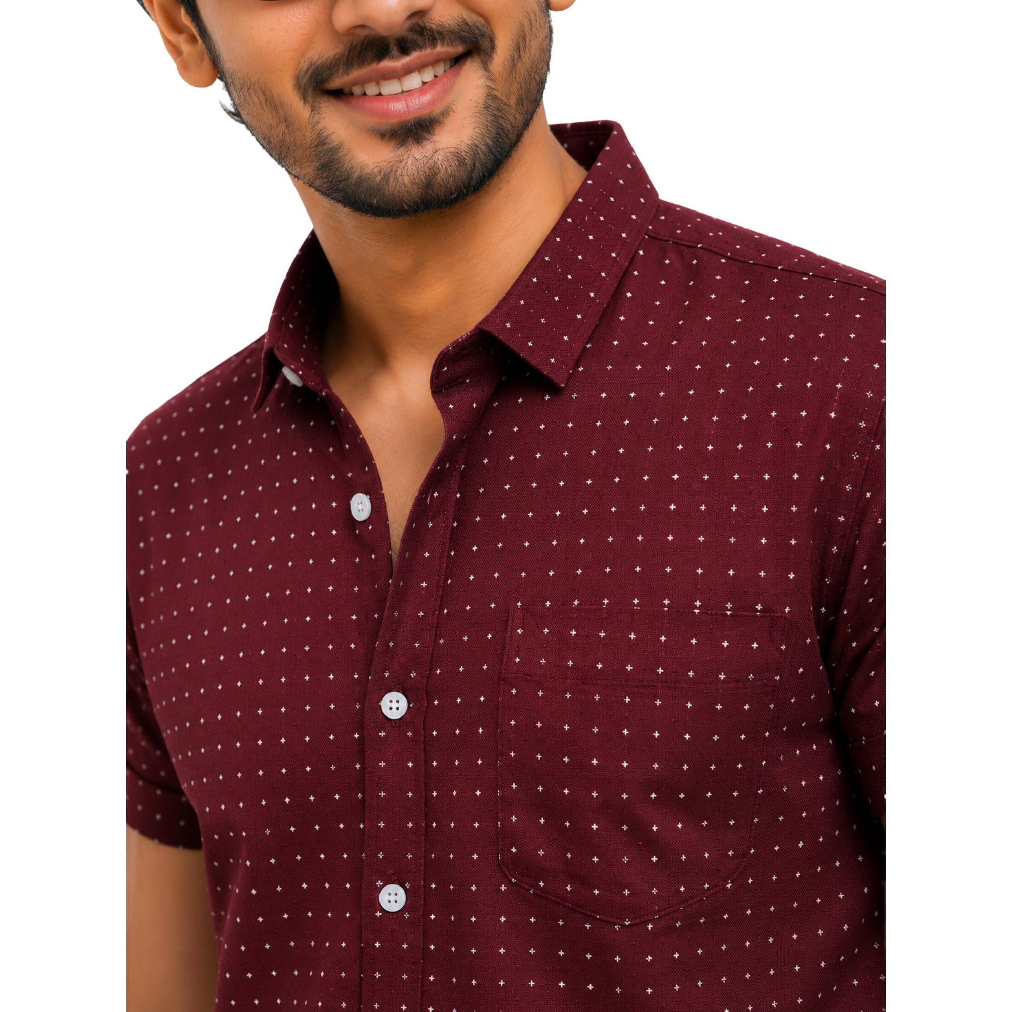 cotton half check shirt front look close1