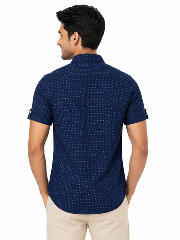 Men's Cotton Blend Casual Shirt | Half Sleeve Dot Printed Shirt | Regular Fit | Soft & Breathable Fabric | Stylish Collared Button-Down Summer Shirt for Men