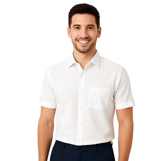 Garment Globe Men's Khadi Cotton Half Sleeve Shirt with Pocket and Sleeve Loop – Casual Ethnic Wear - GarmentGlobe