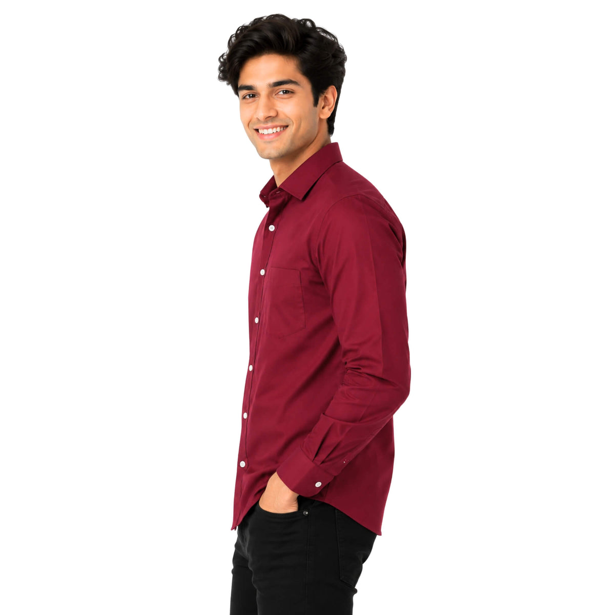 side look red shirt