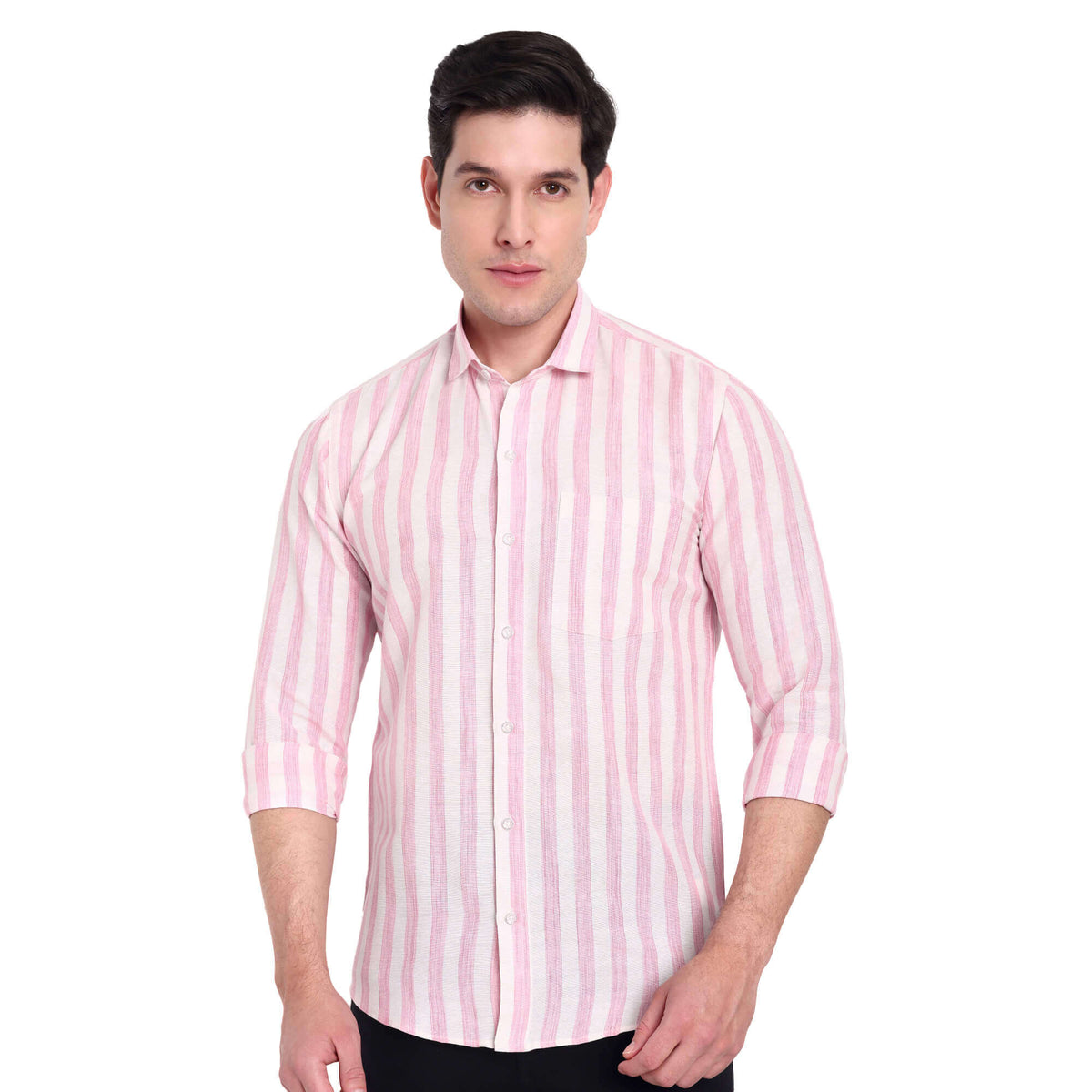 Men’s Solid Cotton check full sleeve Shirt - GarmentGlobe Menswear Front View