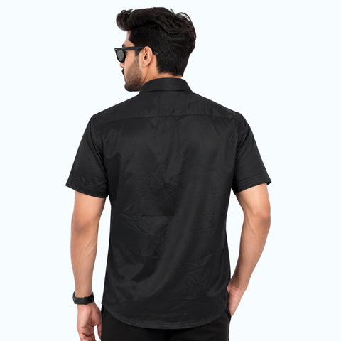 Men's Cotton Satin Black Slim Fit Shirt | Garment Globe