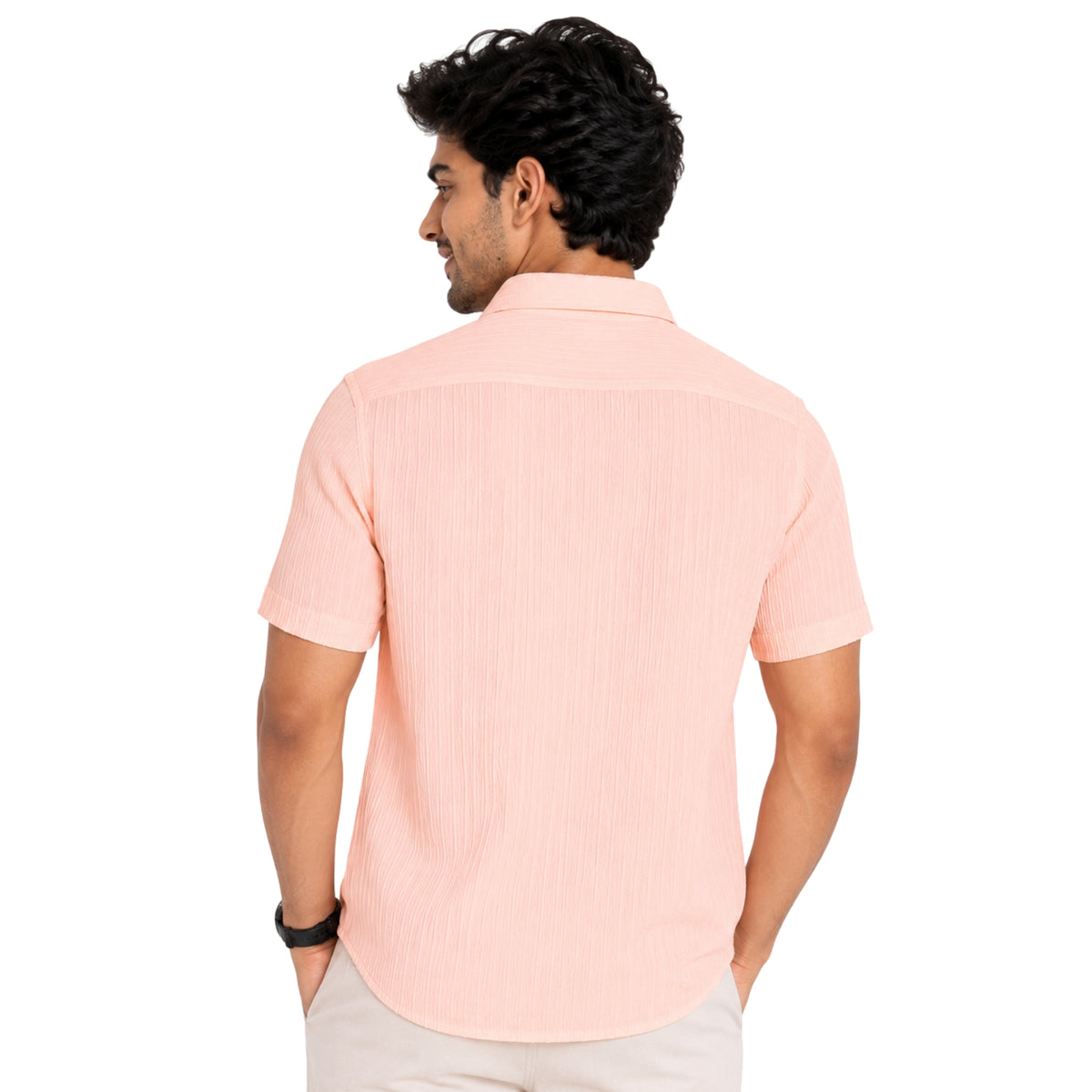 Men's Half-Check Cotton Shirt - Fabric & Detail View