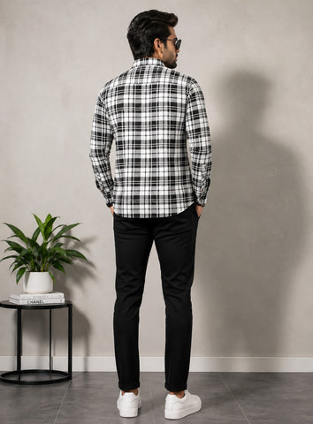 Men’s Black & White Checked Cotton Blend Full Sleeve Casual Shirt