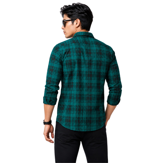 Men's Green & Black Plaid Casual Regular Fit Shirt