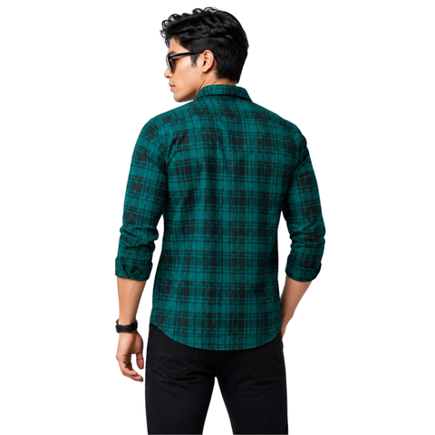 Men's Green & Black Plaid Casual Regular Fit Shirt