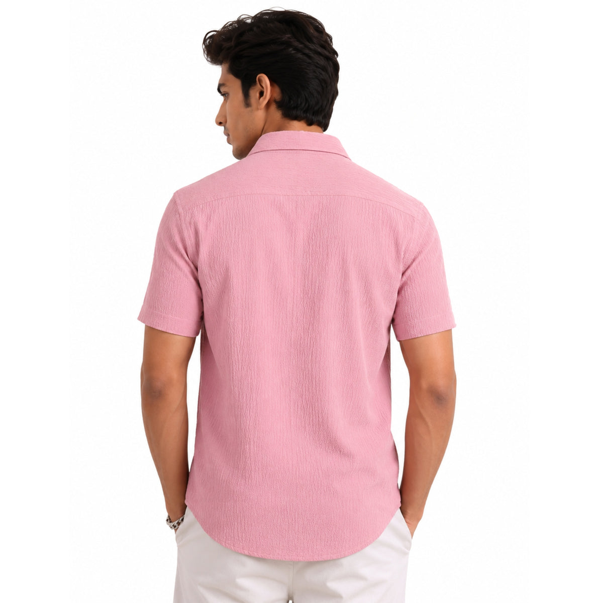 Men’s Casual Slimfit Half-Check Shirt - Side / Back Profile