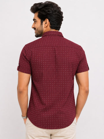 Men's Cotton Blend Casual Shirt | Half Sleeve Dot Printed Shirt | Regular Fit | Soft & Breathable Fabric | Stylish Collared Button-Down Summer Shirt for Men