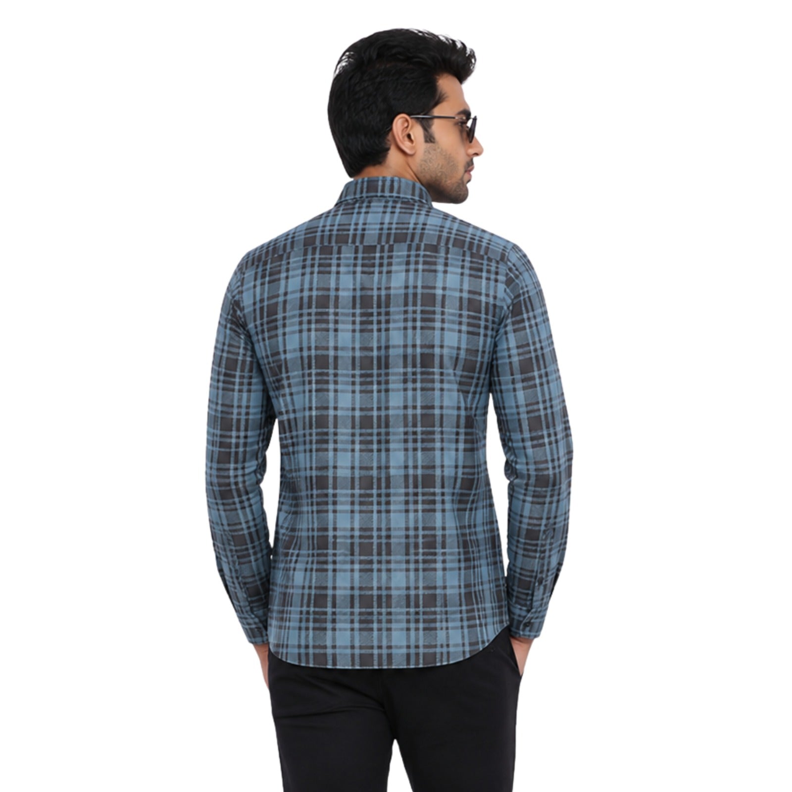 Men's Blue & Black Checked Casual Full Sleeve Shirt - GarmentGlobe