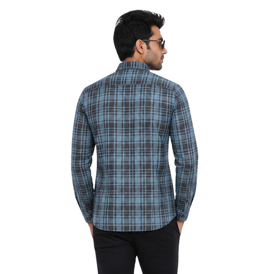 Men's Blue & Black Checked Casual Full Sleeve Shirt