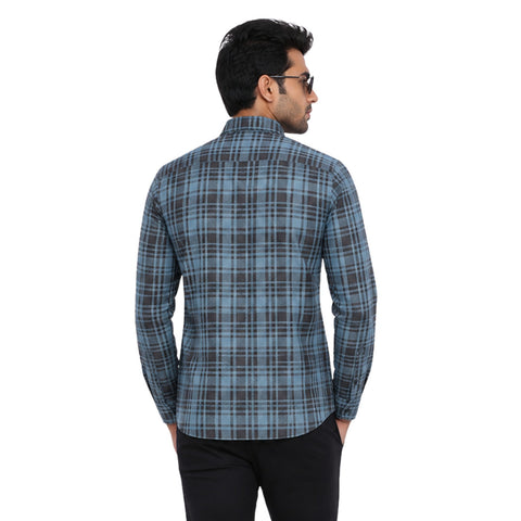 Men's Blue & Black Checked Casual Full Sleeve Shirt