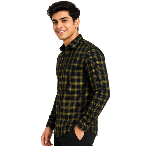 Garment Globe Men's Blue Check Shirt Khadi Cotton, Office & Home