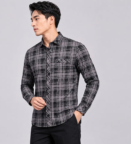Men’s Black & Purple Checked Cotton Blend Full Sleeve Casual Shirt