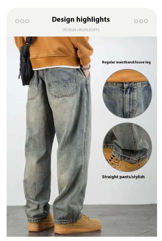 Stylish straight pants with a regular waistband and loose leg design, showing detailed highlights.