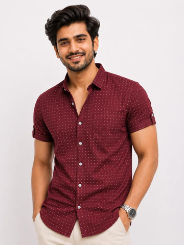 Men's Cotton Blend Casual Shirt | Half Sleeve Dot Printed Shirt | Regular Fit | Soft & Breathable Fabric | Stylish Collared Button-Down Summer Shirt for Men