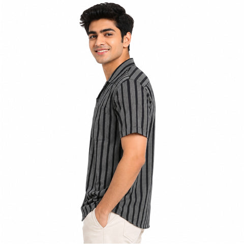 garmentglobe-black-striped-cotton-jute-mens-shirt