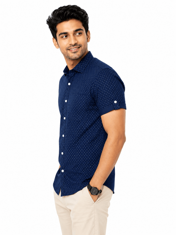 Men's Cotton Blend Casual Shirt | Half Sleeve Dot Printed Shirt | Regular Fit | Soft & Breathable Fabric | Stylish Collared Button-Down Summer Shirt for Men