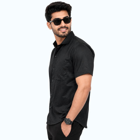 Men's Cotton Satin Black Slim Fit Shirt | Garment Globe
