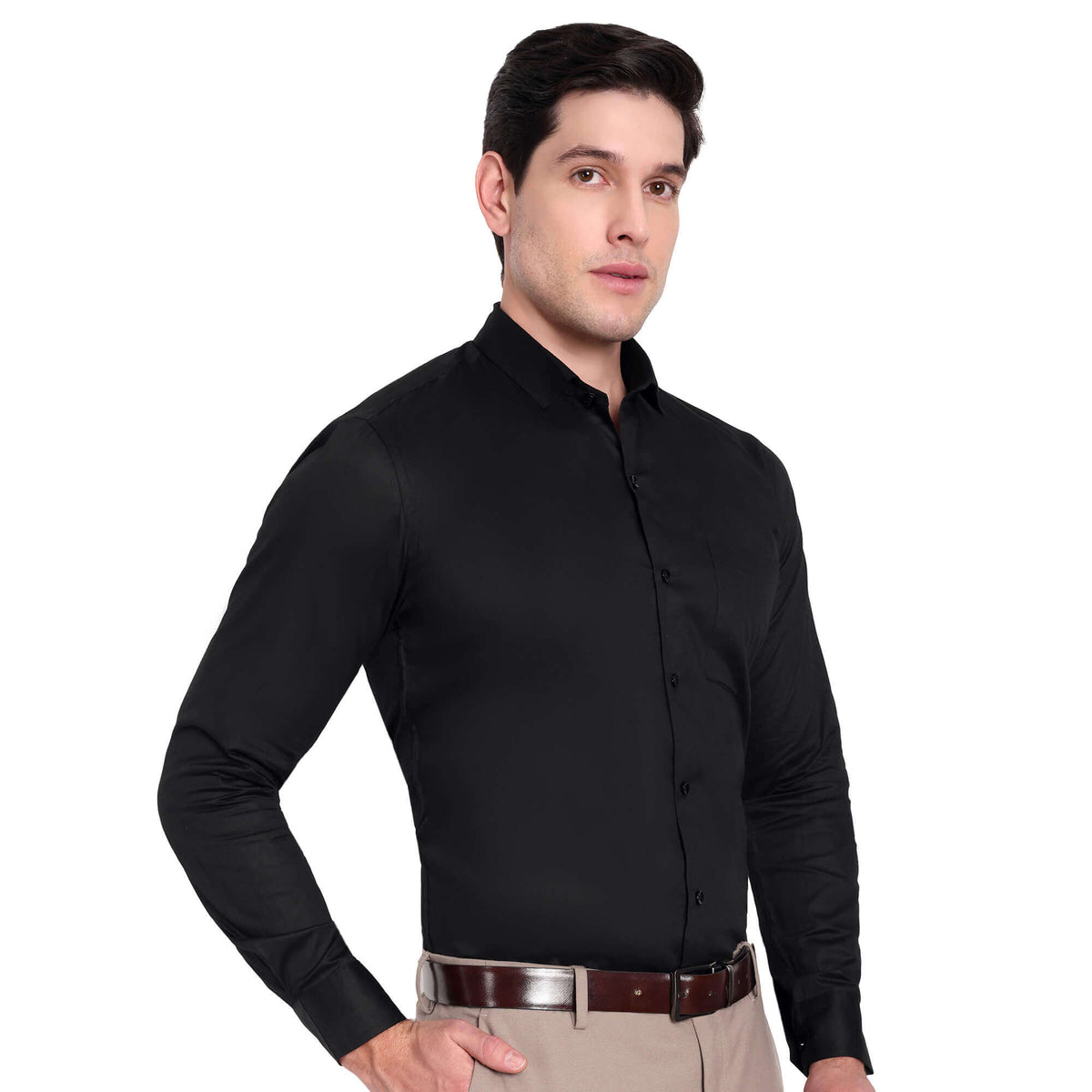 Men’s Slim Fit Cotton Formal Shirt – Black, Full Sleeves - Side / Back Profile