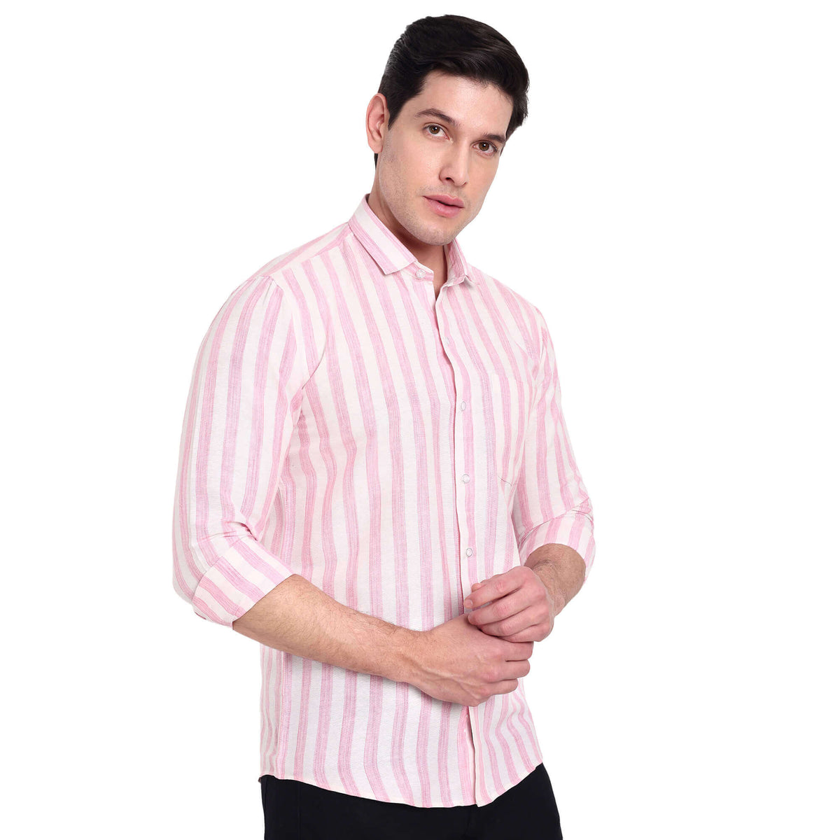 Men’s Solid Cotton check full sleeve Shirt - Side / Back Profile