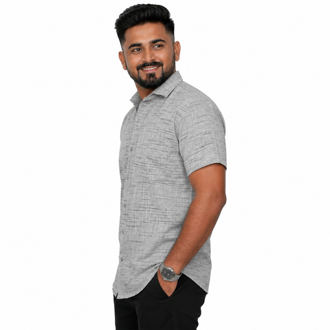 Men's Khadi Cotton Half Sleeve Casual Shirt | Soft & Breathable Regular Fit Shirt | Grey