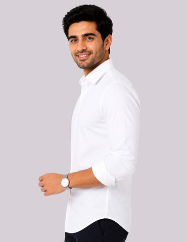 Garment Globe Men's Cotton Blend White Shirt | Regular Fit Full Sleeve Casual & Formal Shirt for Men | Soft Collar | Breathable Office Wear Shirt