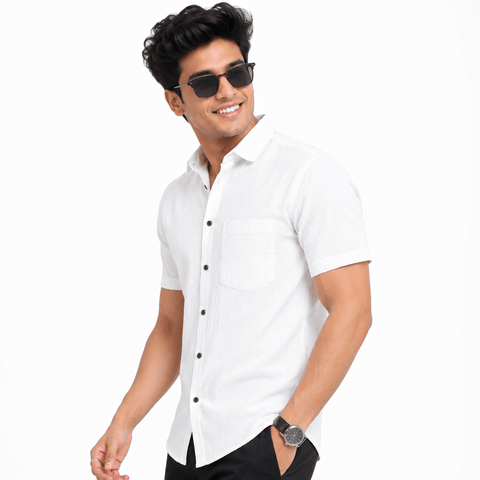 Garment Globe Men's Casual Half Shirt Slimfit Popcorn Check