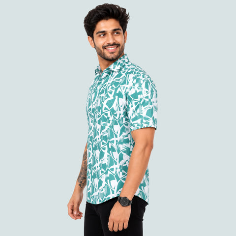 Men’s Half-Check Cotton Printed Half Sleeve Shirt