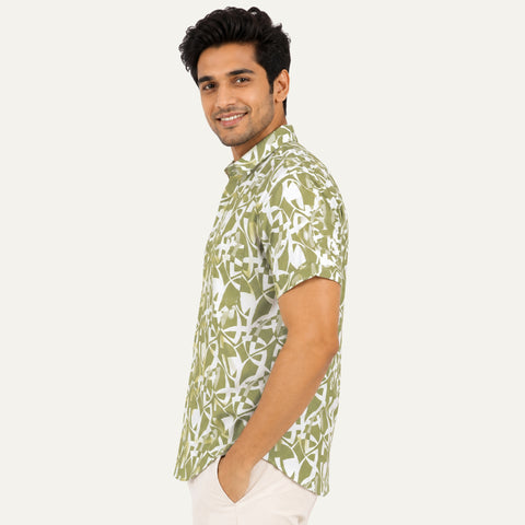 Men’s Half-Check Cotton Printed Beach Shirt