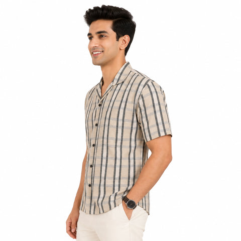 Squire Check Jute Half Sleeve Shirt for Men | Garment Globe