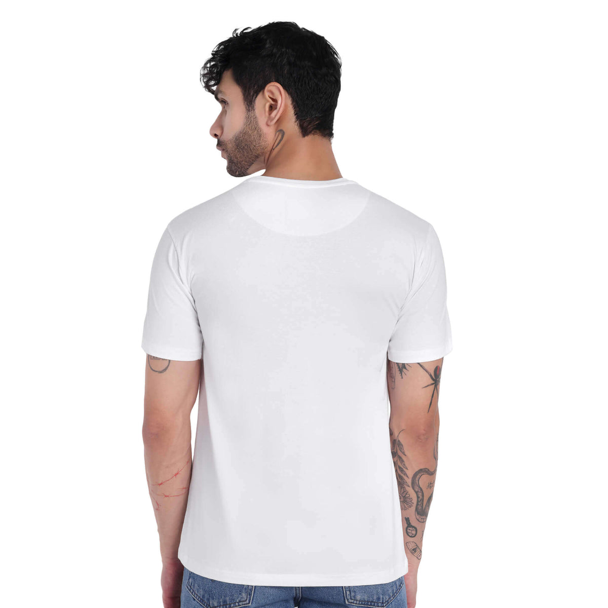 Combo Deal: White 100% Cotton T-Shirt + Check Polycotton Half Shirt - GarmentGlobe Style View 5