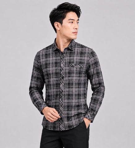 Men’s Black & Purple Checked Cotton Blend Full Sleeve Casual Shirt
