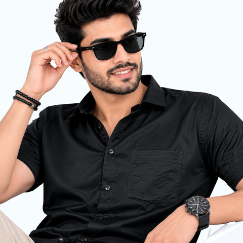 Men's Cotton Satin Black Slim Fit Shirt | Garment Globe