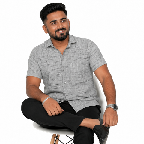 Men's Khadi Cotton Half Sleeve Casual Shirt | Soft & Breathable Regular Fit Shirt | Grey