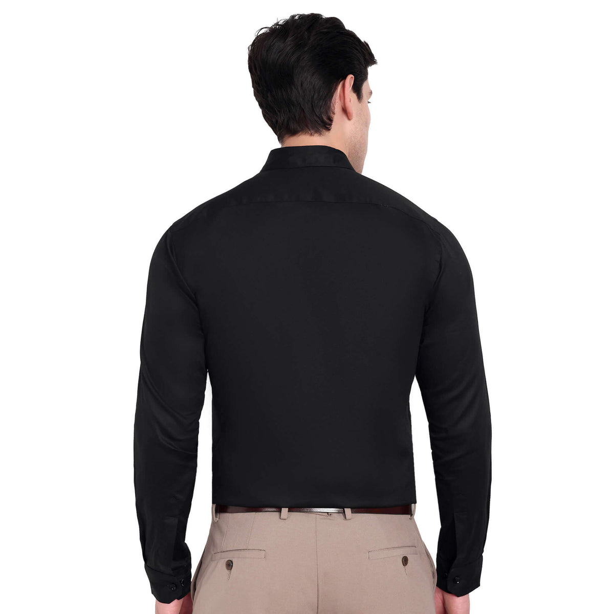 Men’s Slim Fit Cotton Formal Shirt – Black, Full Sleeves - GarmentGlobe Style View 4