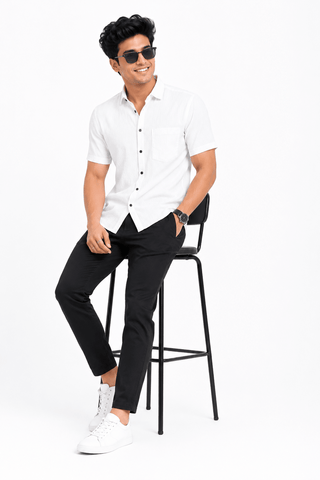 Garment Globe Men's Casual Half Shirt Slimfit Popcorn Check