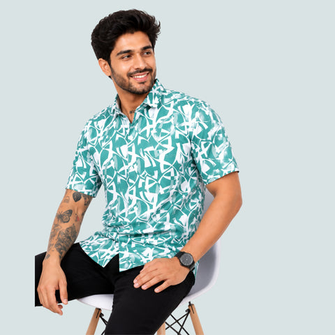Men’s Half-Check Cotton Printed Half Sleeve Shirt