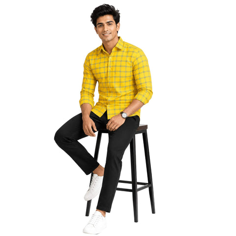 Garment Globe Men's Blue Check Shirt Khadi Cotton, Office & Home