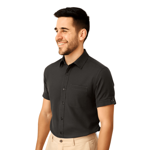 Garment Globe Men's Khadi Cotton Half Sleeve Shirt with Pocket and Sleeve Loop – Casual Ethnic Wear - GarmentGlobe