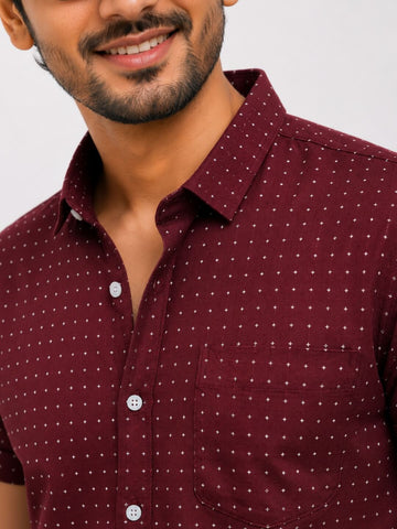 Men's Cotton Blend Casual Shirt | Half Sleeve Dot Printed Shirt | Regular Fit | Soft & Breathable Fabric | Stylish Collared Button-Down Summer Shirt for Men