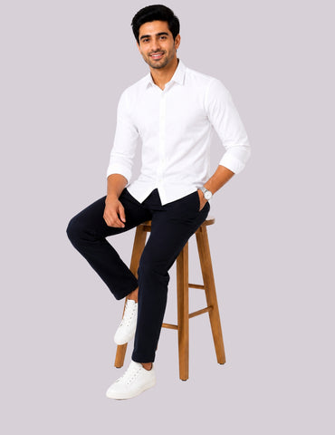 Garment Globe Men's Cotton Blend White Shirt | Regular Fit Full Sleeve Casual & Formal Shirt for Men | Soft Collar | Breathable Office Wear Shirt