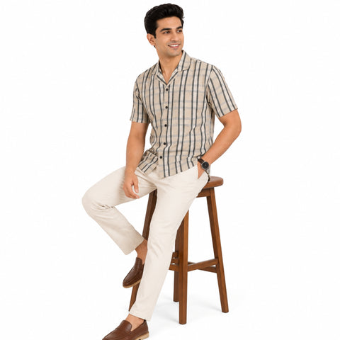 Squire Check Jute Half Sleeve Shirt for Men | Garment Globe