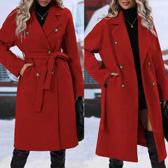 Lapel Double-breasted Trench Coat With Belt Winter Fashion Solid Color Long Jacket Outwear Women Clothing GarmentGlobe
