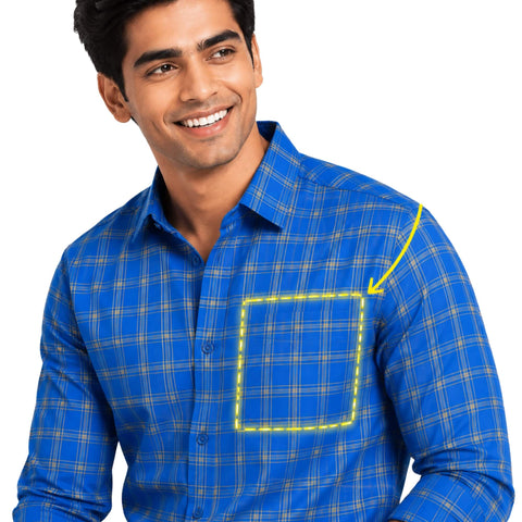 Garment Globe Men's Blue Check Shirt Khadi Cotton, Office & Home