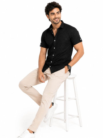 Men's Cotton Blend Casual Shirt | Half Sleeve Dot Printed Shirt | Regular Fit | Soft & Breathable Fabric | Stylish Collared Button-Down Summer Shirt for Men