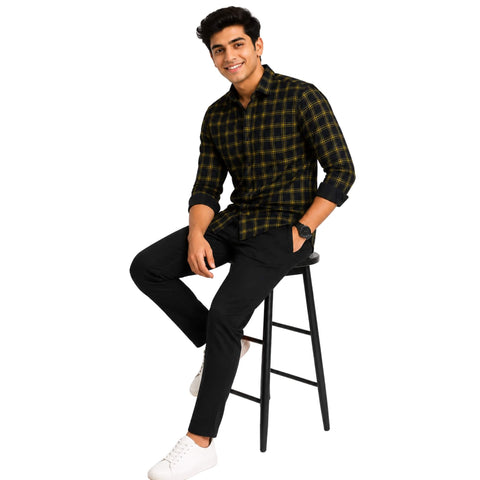 Garment Globe Men's Blue Check Shirt Khadi Cotton, Office & Home