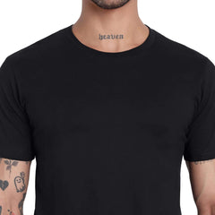Men's black round neck cotton t-shirt from Garment Globe, perfect for casual wear and versatile styling.
