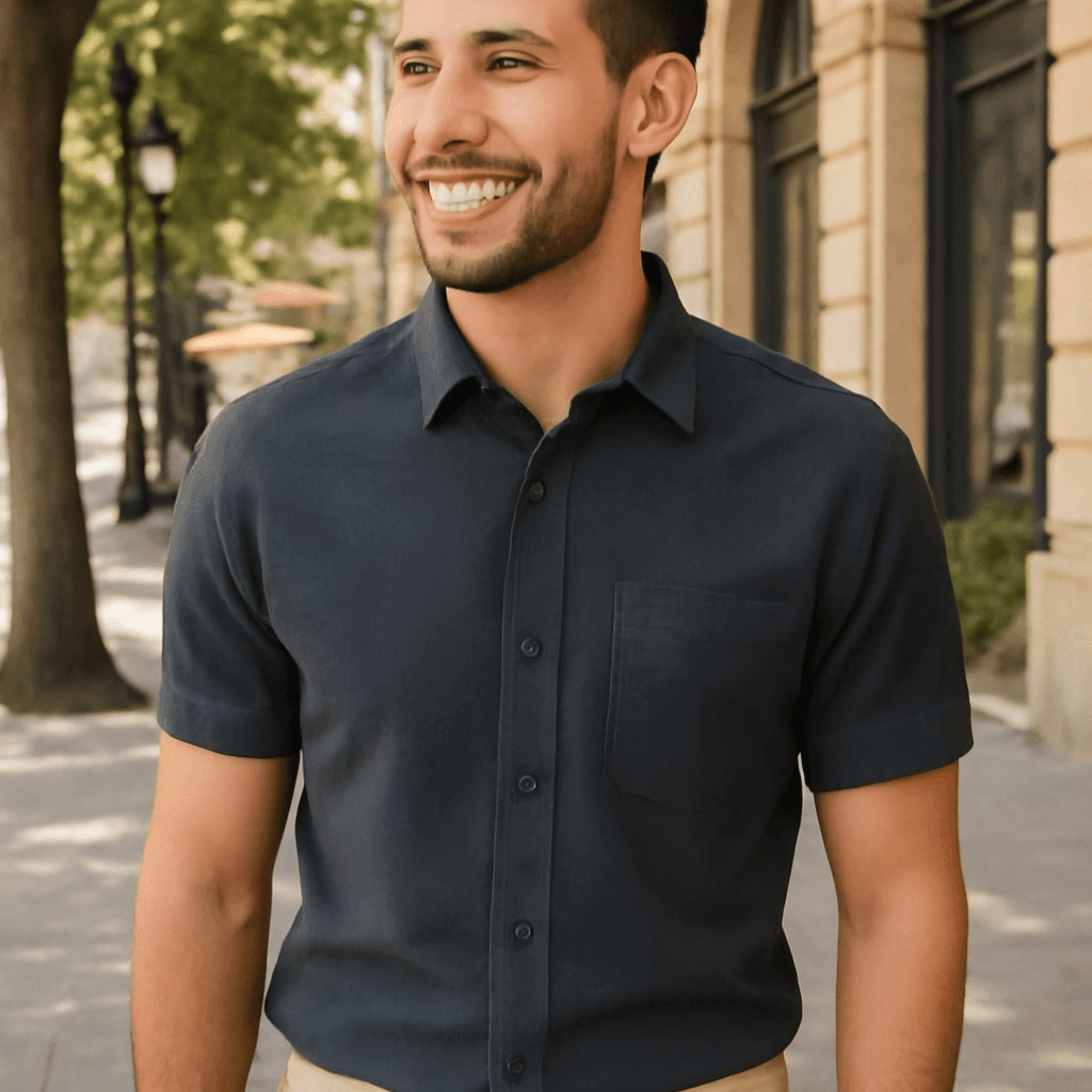 Garment Globe Men's Khadi Cotton Half Sleeve Shirt with Pocket and Sleeve Loop – Casual Ethnic Wear - GarmentGlobe